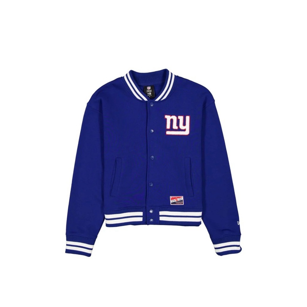 NFL Throwback Women’s Snap Front NY Giants Blue and White Varsity Jacket - Picture 5 of 11